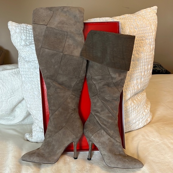 Via Spiga Tall Suede Heeled Boots - Picture 1 of 11